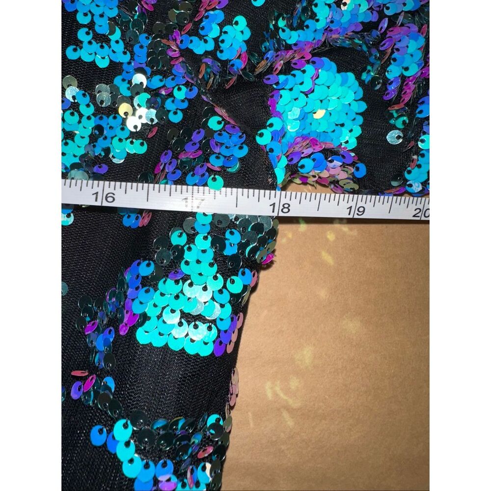 Anthropologie Sz M Bhanui by Jyoti Sequin Mini Dress Iridescent Blue Black Party - Picture 8 of 11